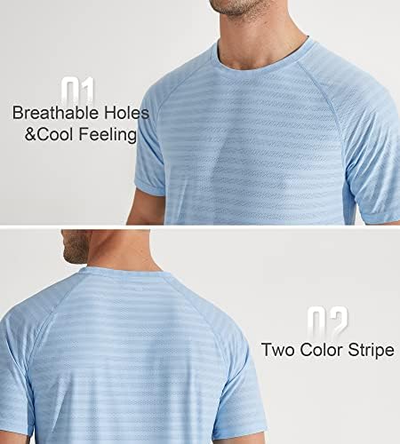 Lıbın erkek Kısa Kollu Egzersiz T Shirt UPF 50+ Koşu Crewneck Gömlek Iki Renk Şerit golf tişörtü Atletik Rahat
