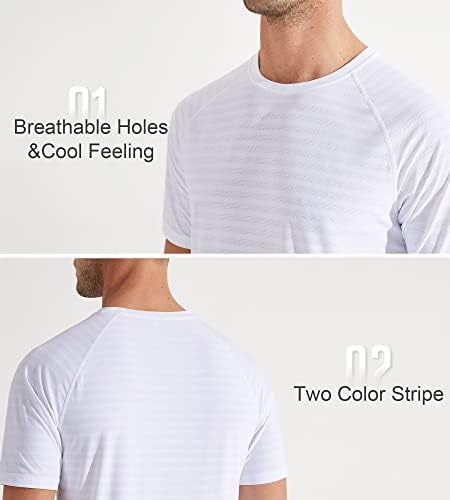 Lıbın erkek Kısa Kollu Egzersiz T Shirt UPF 50+ Koşu Crewneck Gömlek Iki Renk Şerit golf tişörtü Atletik Rahat