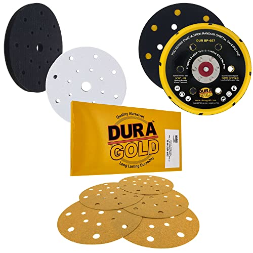 Dura-Gold 6 Zımpara Diskleri - 100 Grit, Kanca ve Halka DA Destek Plakası ve Yumuşak Yoğunluklu Arayüz Pedi