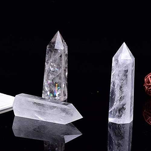 Runyangshi Doğal Şifa 3 Set Temizle Kuvars Kristal Değnek, 2-2.4(5-6 cm) 6 Faceted Tek Nokta Kristal Prizma Değnek